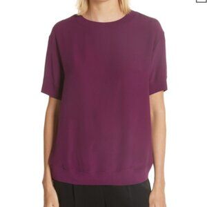 Vince | Silk Short Sleeve Rib Trim Blouse in Mulberry Purple Luxury | Size XS*